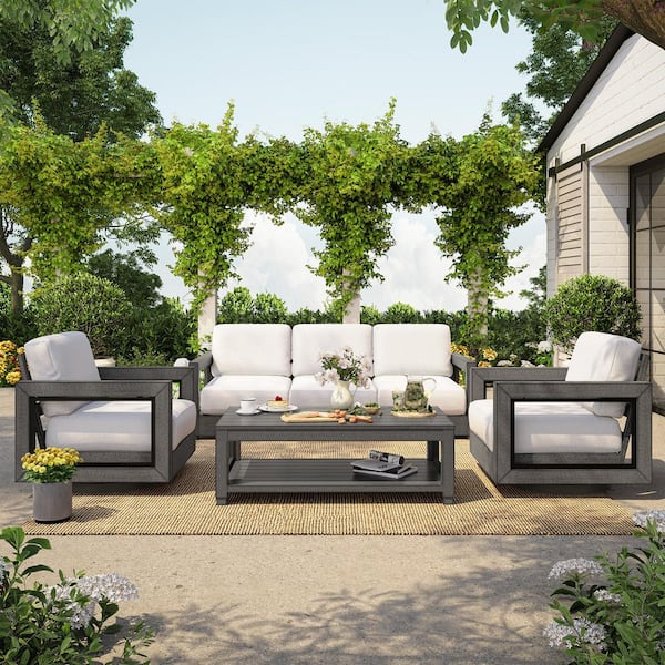 Luxe Haven 5-Person Aluminum Patio Conversation Set with Swivel Chairs and Gray Cushions