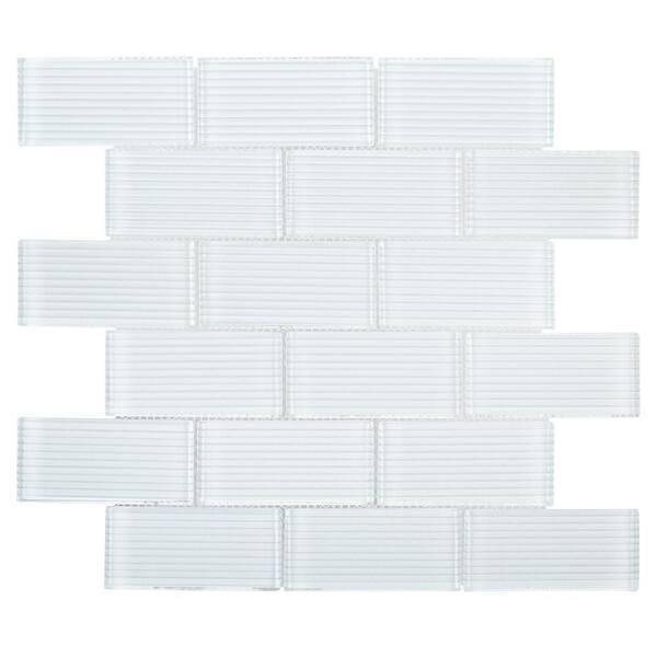 Jeffrey Court Simple Escape White 11.75 in. x 11.625 in. x 8 mm Interlocking Textured Glossy Glass Mosaic Tile