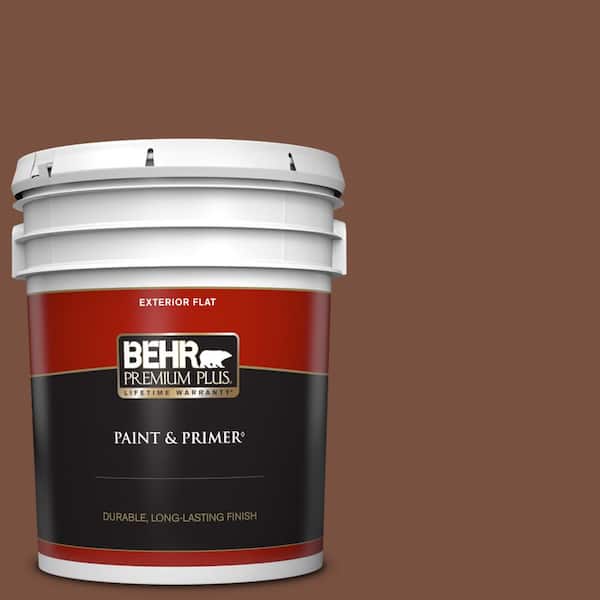 BEHR PREMIUM PLUS 5 gal. #S200-7 Earth Fired Red Flat Exterior Paint & Primer