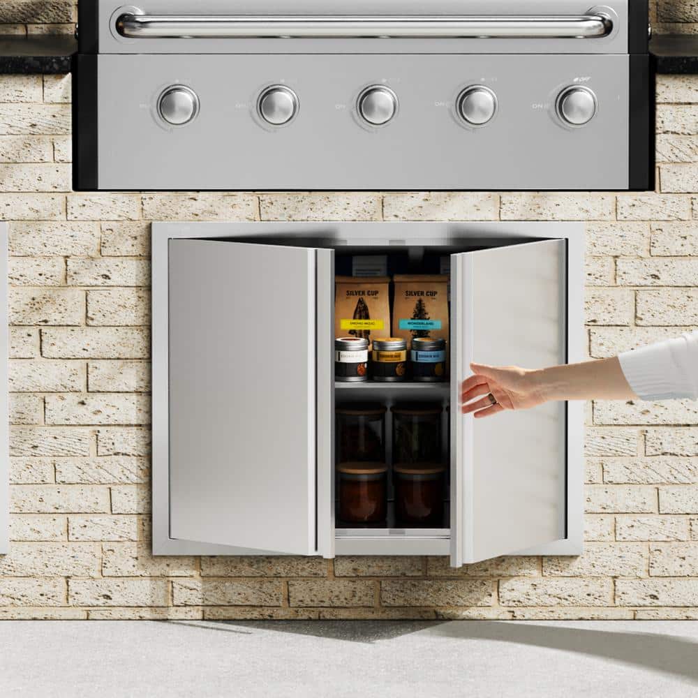Stainless Steel Double Outdoor Kitchen Access Door with Recessed Handles