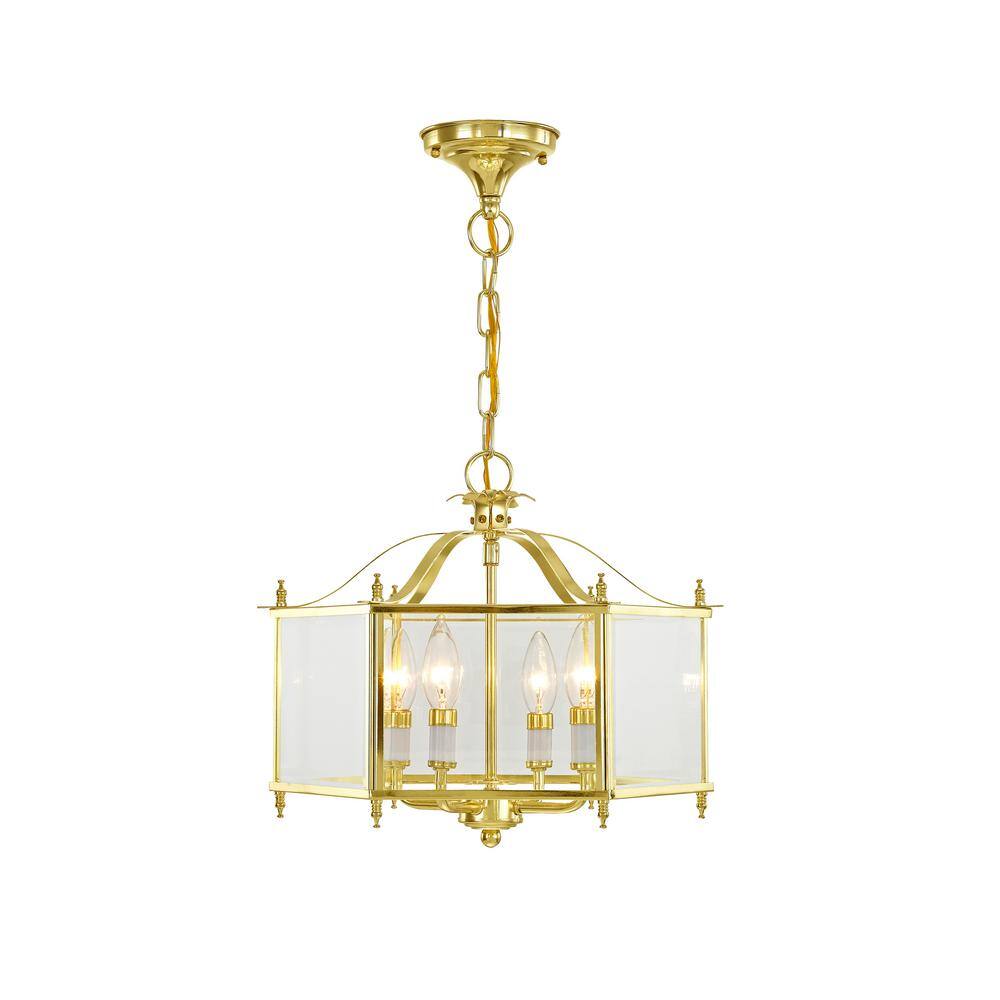 Livingston Polished Brass 4-Light Pendant with Clear Beveled Glass