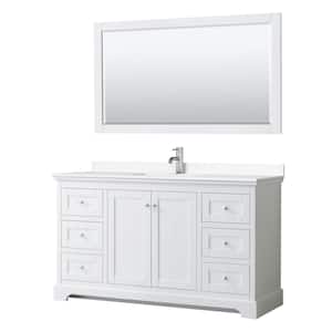 Avery 60 in. W x 22 in. D Single Vanity in White with Cultured Marble Vanity Top in White with Basin and Mirror