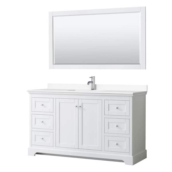 Wyndham Collection Avery 60 in. W x 22 in. D Single Vanity in White with Cultured Marble Vanity Top in White with Basin and Mirror