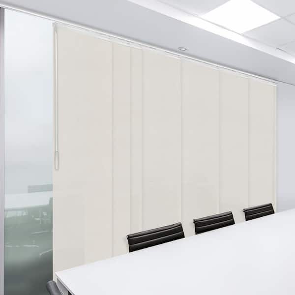 EMOH Buff 110 in. to 153 in. W x 94 in. L Adjustable 7-Panel, White Double Rail Panel Track with 23.5 in. Slates