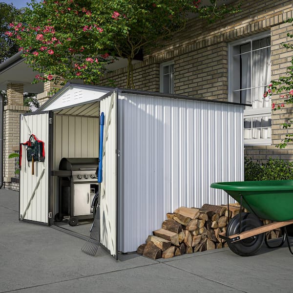 8 ft. x 6 ft. Outdoor Metal Storage Shed, with 2 Lockable Doors, for Garden, Backyard, Lawn, White(43.23 sq. ft.)