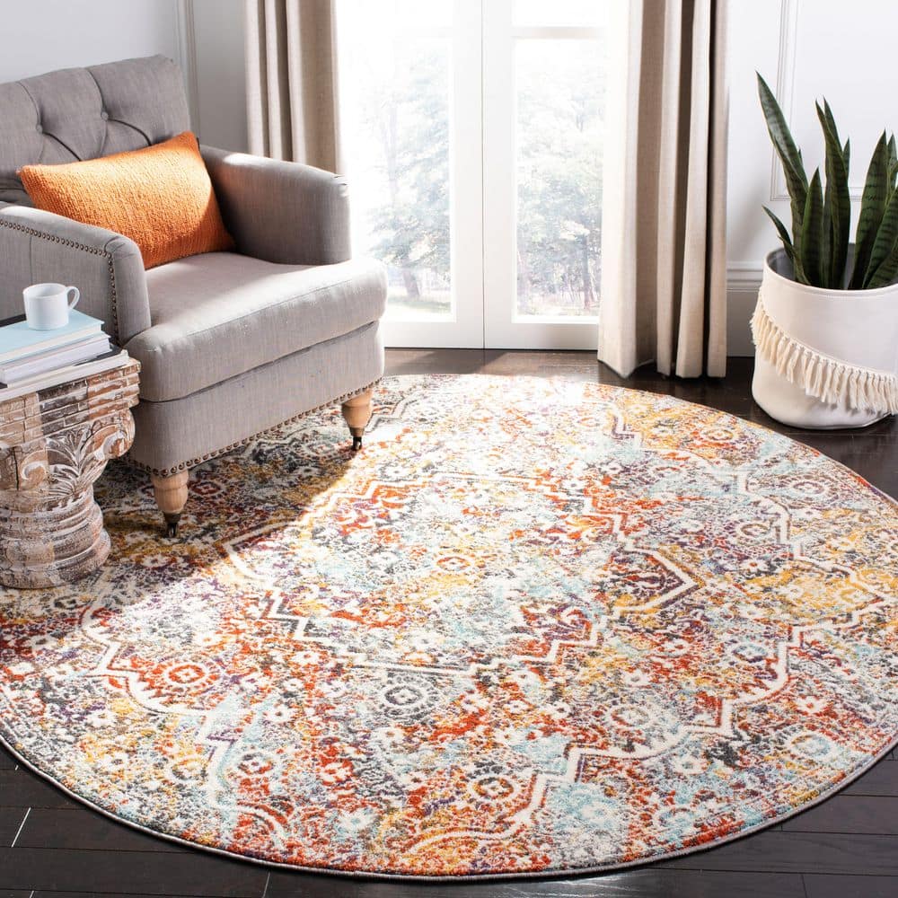 Madison 7 ft. x 7 ft. Round Light Gray/Light Blue Geometric Area Rug price history on PriceWatchPro