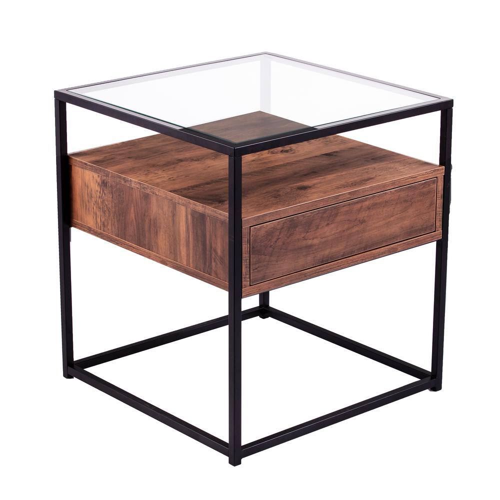 Winnifred Black and Natural Glass-Top Storage End Table - thumbnail 8
