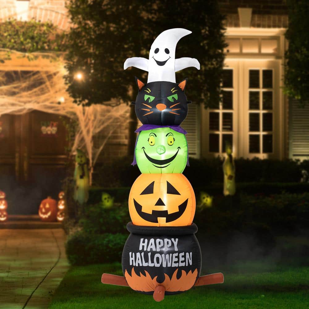 Glitzhome 8 ft. Lighted Halloween Inflatable Stacked Ghost, Black