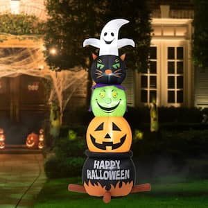 8 ft. Lighted Halloween Inflatable Stacked Ghost, Black Cat, Witch and Pumpkin Decor