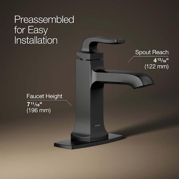 KOHLER Rubicon Single Hole Single Handle Bathroom Faucet in Matte Black