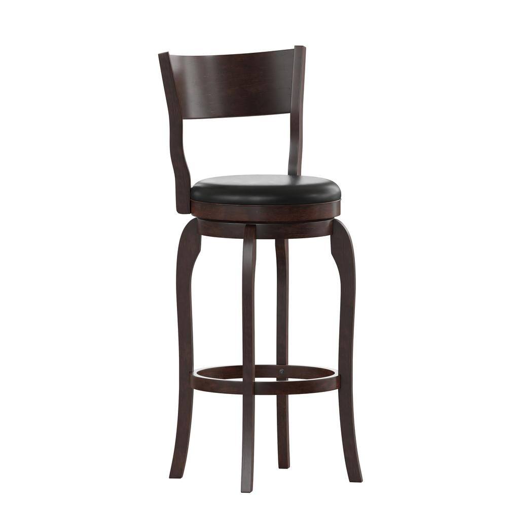 TAYLOR + LOGAN 43.25 in. Espresso/Black Full Wood Bar Stool with Wood Seat