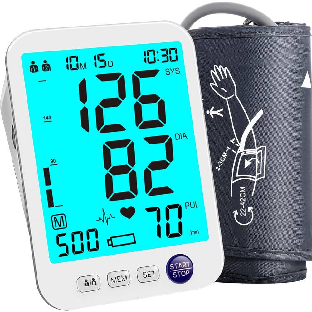 Automatic Digital Blood Pressure Monitor Upper Arm Large with LED Backlit Screen in White -  Adrinfly, SNPH005IN254