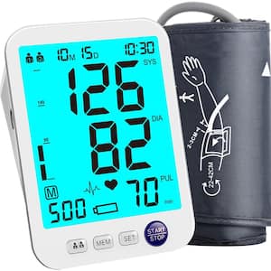 Automatic Digital Blood Pressure Monitor Upper Arm Large with LED Backlit Screen in White
