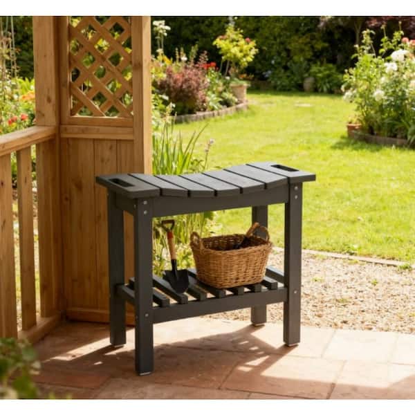 Dark Gray HDPE Outdoor Side Table, 21 in. Rectangle Patio Table, 2