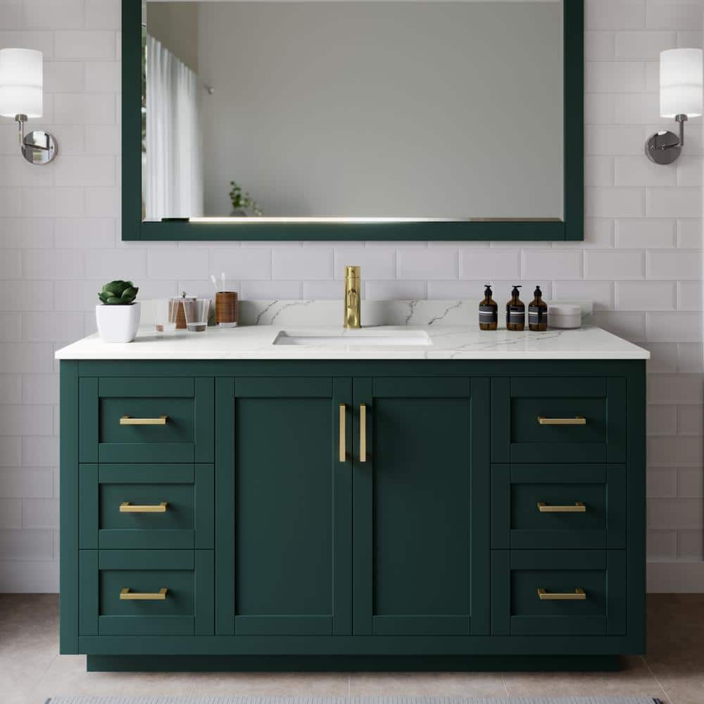 Miranda 60 in. W x 22 in. D x 33.75 in. H Single Bath Vanity in Green with Giotto Quartz Top and 58 in. Mirror price history on PriceWatchPro