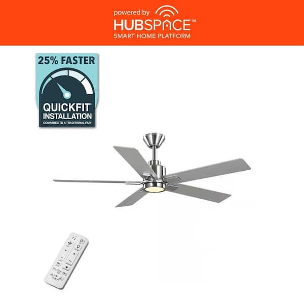 Zandra 52 in. White Changing Integrated LED Indoor Brushed Nickel Ceiling Fan w/Light Kit and Remote Powered by Hubspace