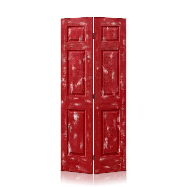 CALHOME 36 in. x 80 in. Vintage Red Stain 6 Panel MDF Composite Bi-Fold Closet Door with Hardware Kit
