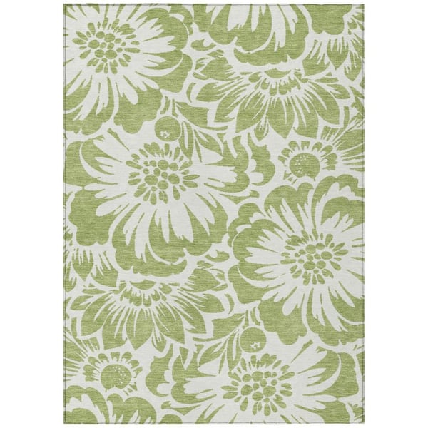 Green and Ivory Floral Indoor Outdoor Area Rug Green and Ivory Floral Indoor Outdoor Area Rug
