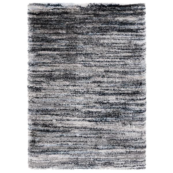 Cloud Shag 9 ft. x 12 ft. Gray/Blue Striped Distressed Area Rug