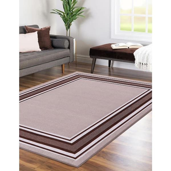 House, Home and More Skid-Resistant Carpet Area Rug Floor Mat - Mocha Brown Stripe - 3' x 3