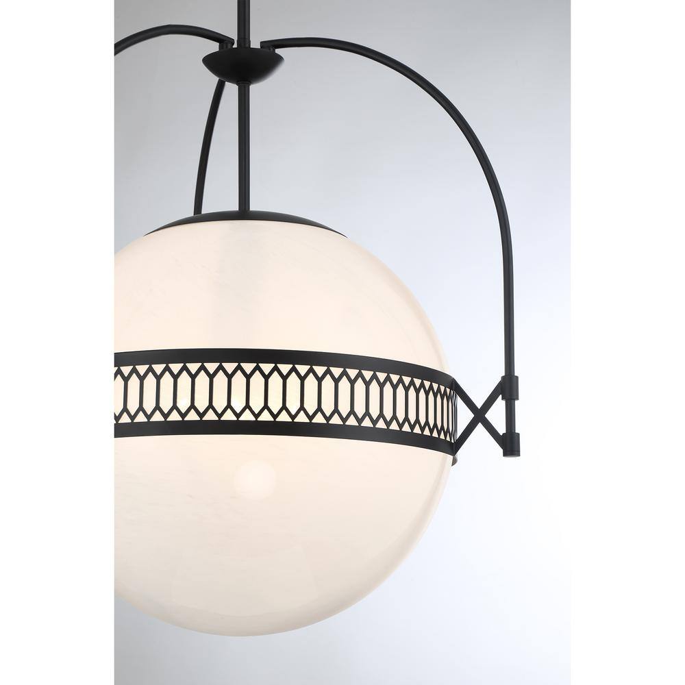 Thornhill Matte Black 3-Light Pendant with Strie Glass Shade