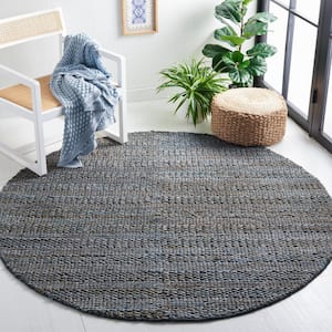 Natural Fiber Gray 3 ft. x 3 ft. Solid Color Round Area Rug