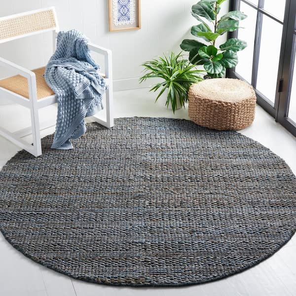 Natural Fiber Gray Doormat 3 ft. x 3 ft. Solid Color Round Area Rug