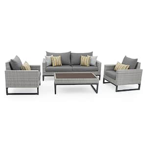 Milo Grey 4-Piece Wicker Patio Deep Seating Conversation Set with Sunbrella Charcoal Grey Cushions