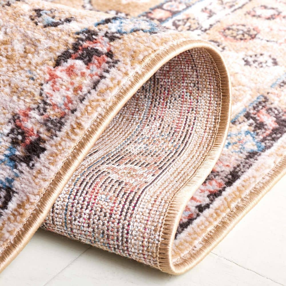 Gold and Beige Hand-Knotted Synthetic 4' x 6' Area Rug