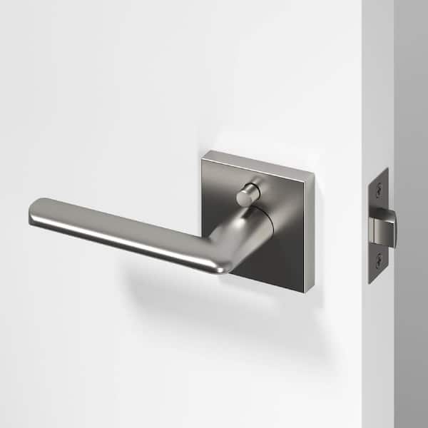 Mirra Metal Brushed Nickel Privacy Bed/Bath Round Door Handle with Push Button and Square Rosette