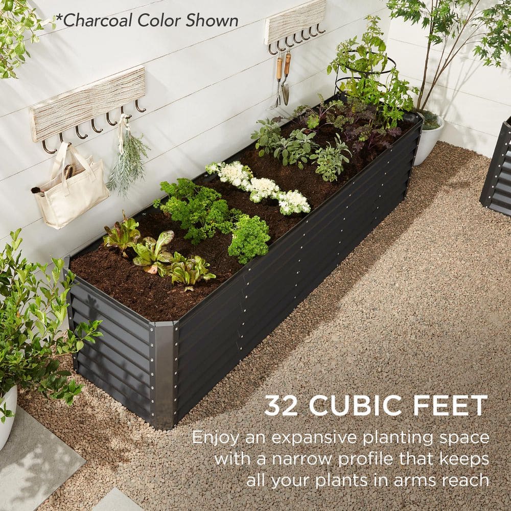 Wood Grain 8x2x2ft Outdoor Metal Raised Garden Bed Planter Box