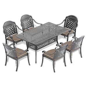 7-Piece Cast Aluminum Rectangle Outdoor Dining Set with Random ColorsCushion