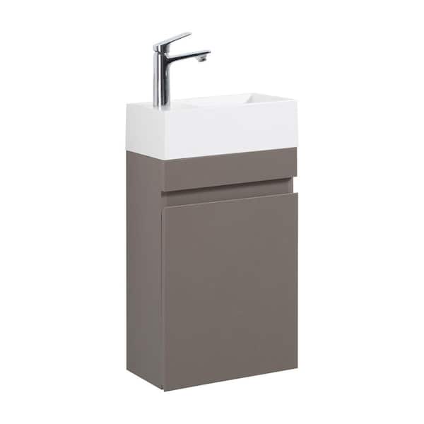 Unbranded Single Sink 16 in. W x 8.5 in. D x 20.5 in. H Wall-mount Bath Vanity in Gray with White Solid Surface Top