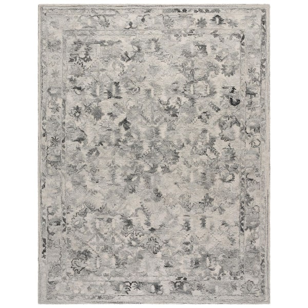 Marquee 9 ft. x 12 ft. Light Gray/Charcoal Abstract Border Area Rug