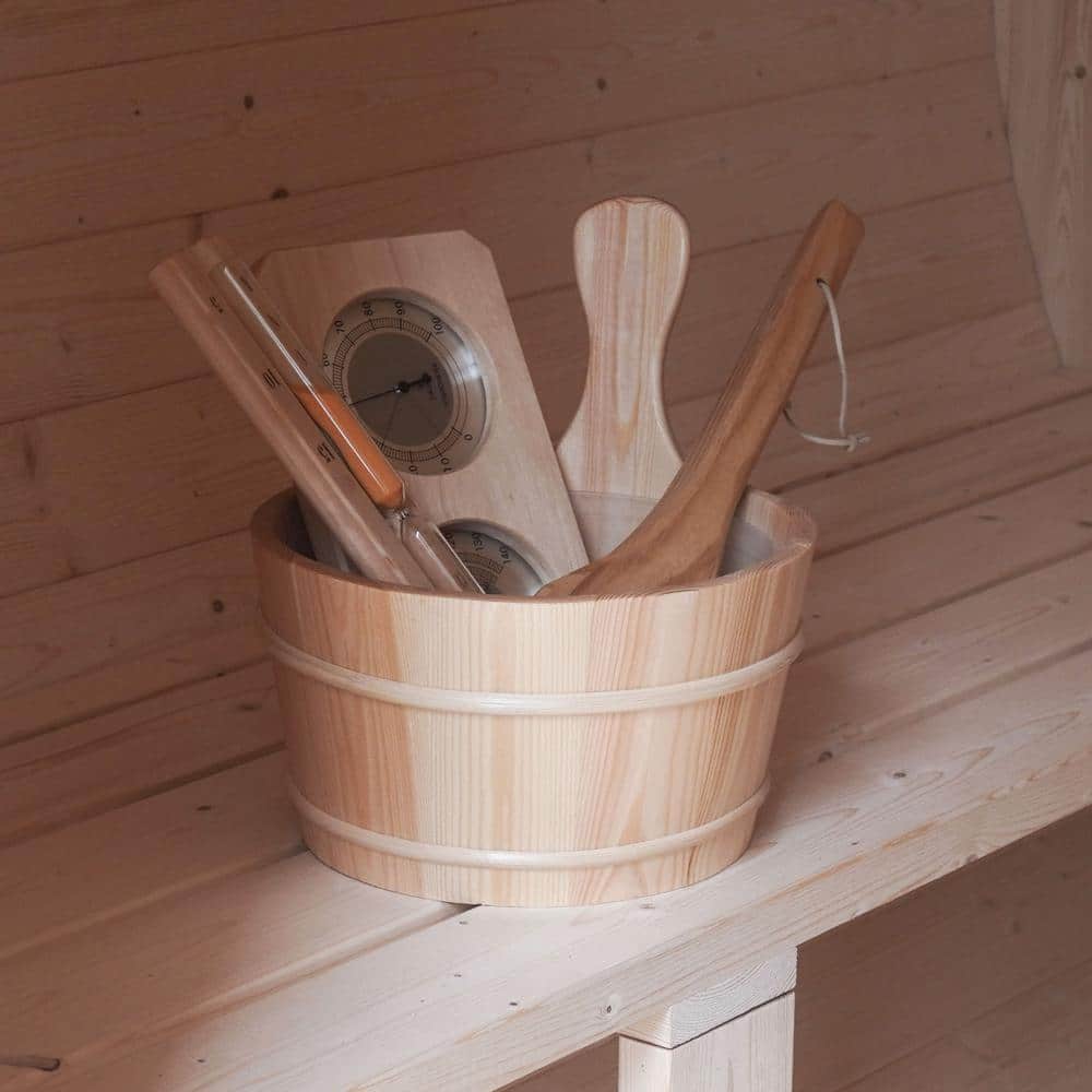 Natural Cedar 4-Person Outdoor Barrel Sauna with 4.5 kW Heater