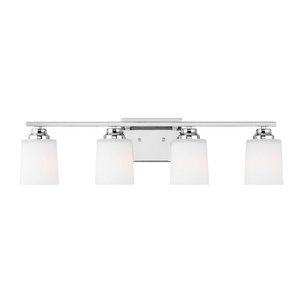 Vinton 29 in. 4-Light Chrome Bathroom Vanity Light with Etched White Glass Shades and LED Light Bulbs price history on PriceWatchPro