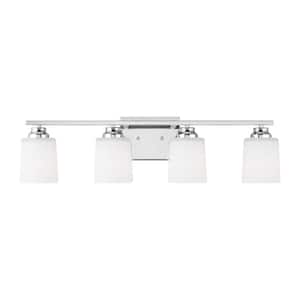 Vinton 29 in. 4-Light Chrome Bathroom Vanity Light with Etched White Glass Shades and LED Light Bulbs