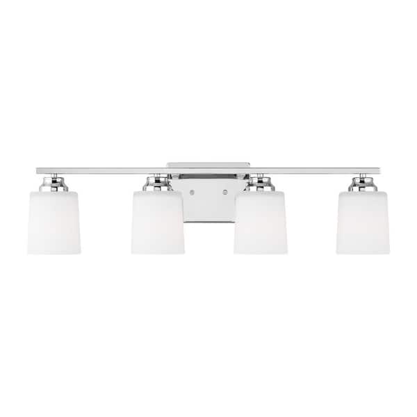 Generation Lighting Vinton 29 in. 4-Light Chrome Bathroom Vanity Light with Etched White Glass Shades and LED Light Bulbs
