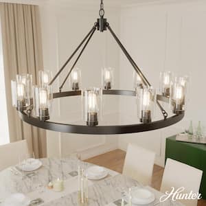 Hartland 12-Light Noble Bronze Wagon Wheel Chandelier with Clear Seeded Glass Shades