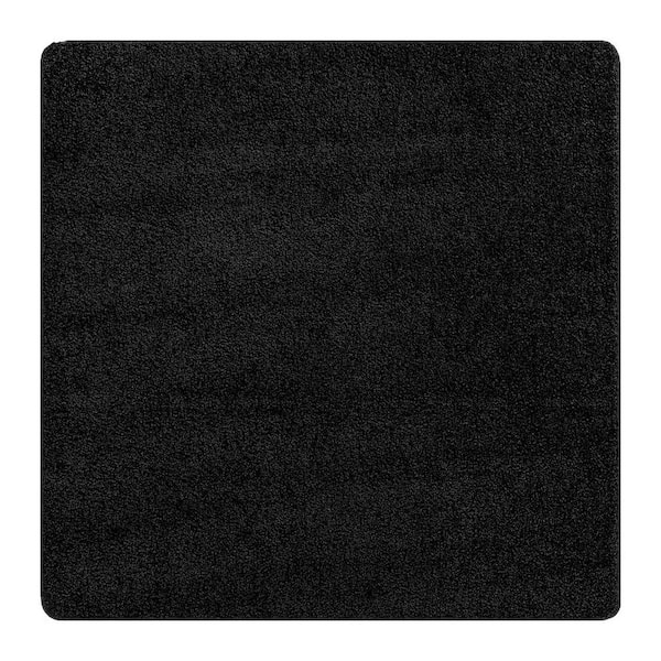 3 ft. x 3 ft. Black Silky Solid Plus Thick Pile Non Slip Easy Clean Non Shedding Modern Landing Mat Indoor Area Rug
