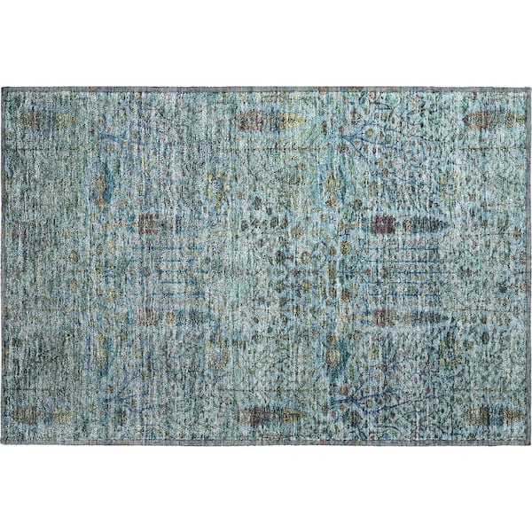 Mayfield Premium Machine Washable Abstract AMF2053 Teal 2 ft. x 3 ft. Accent Rug