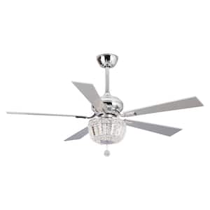 Berkshire 52 in. Chrome Downrod Mount Crystal Ceiling Fan with Light Kit and Remote Control