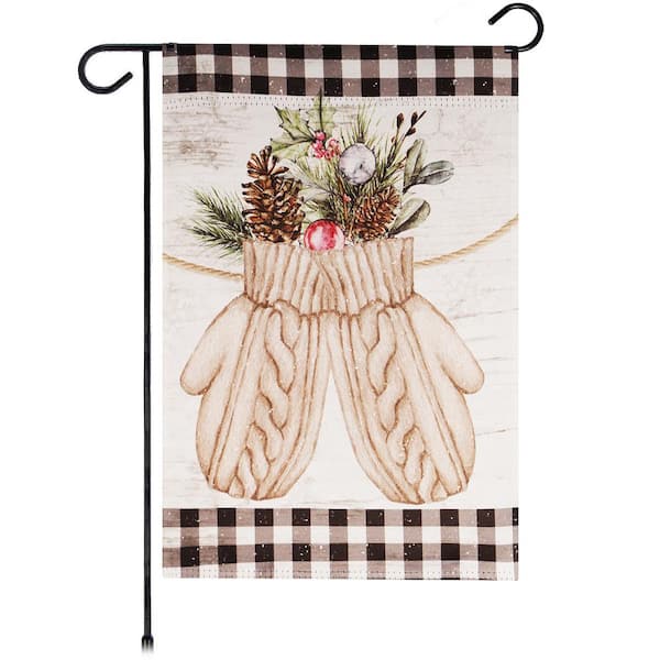 1 ft. x 1.5 ft. Polyester Mittens with Evergreen Arrangement 2-Sided Garden Flag Printed Blockout