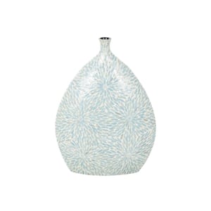 Light Blue Handmade Large Mosaic Mother of Pearl Shell Floral Decorative Vase with Cream Underlay