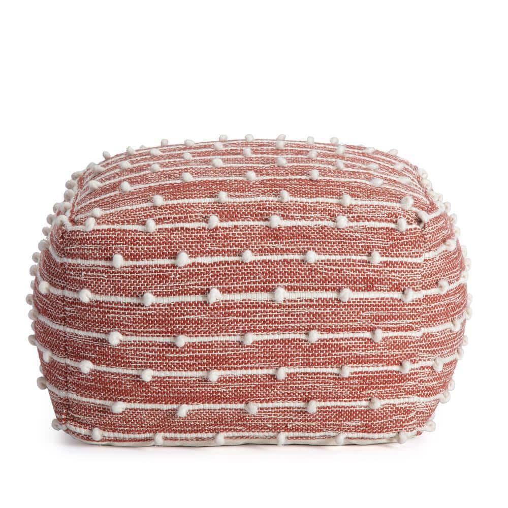 Penelope Handcrafted Cotton-Polyester Red/Ivory Pouf Ottoman