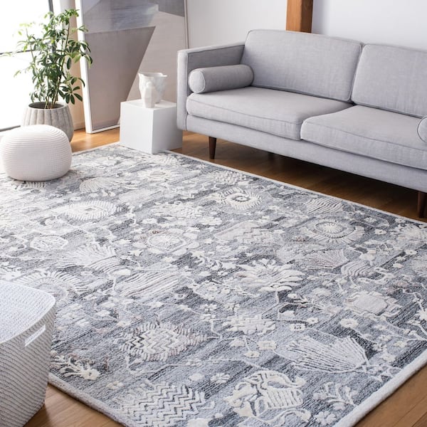 Glamour 9 ft. x 12 ft. Gray/Ivory Border Geometric Area Rug