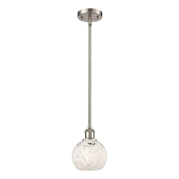 White Mouchette 100-Watt 1-Light Brushed Satin Nickel Standard Mini Pendant Light with Painted Glass Shade