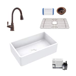 Turner All-in-One Fireclay 30 in. Single Bowl Farmhouse Kitchen Sink with Pfister Faucet and Drain
