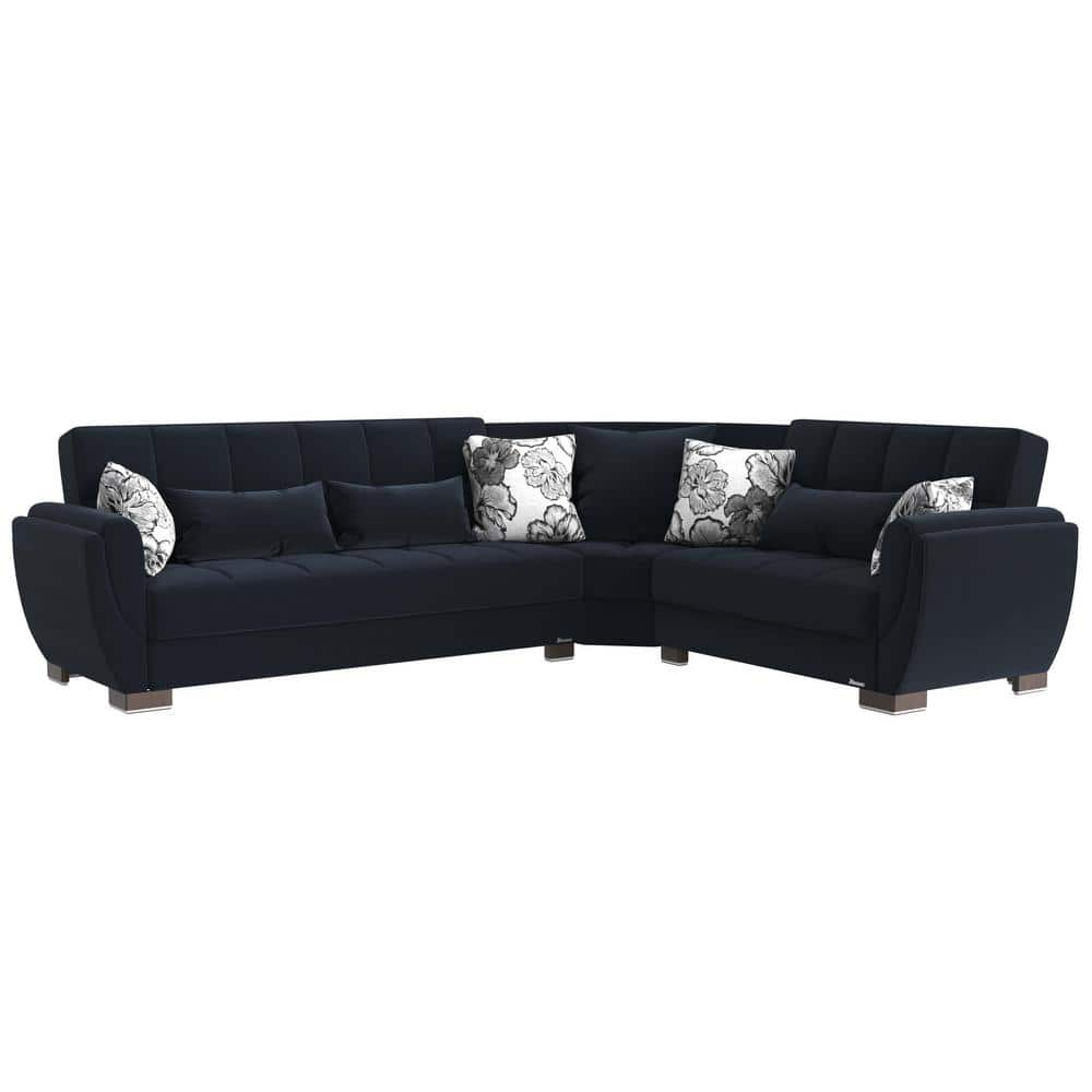 Basics Air Collection 3-Piece 108.7 in. Polyester Convertible Sofa Bed Sectional 6-Seater With Storage, Dark Blue -  Ottomanson, BSC-AIR-111-SEC