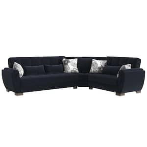 Basics Air Collection 3-Piece 108.7 in. Polyester Convertible Sofa Bed Sectional 6-Seater With Storage, Dark Blue